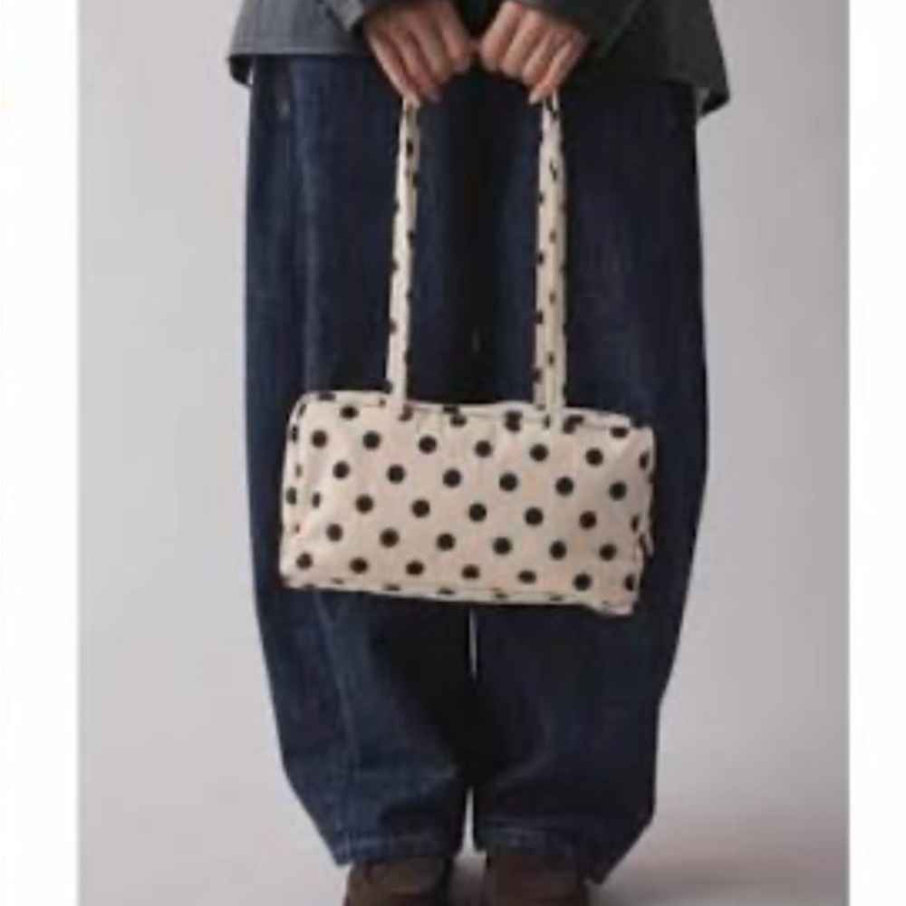 Baggu Cream and Black Polka Dot Small Bowler Bag NWT